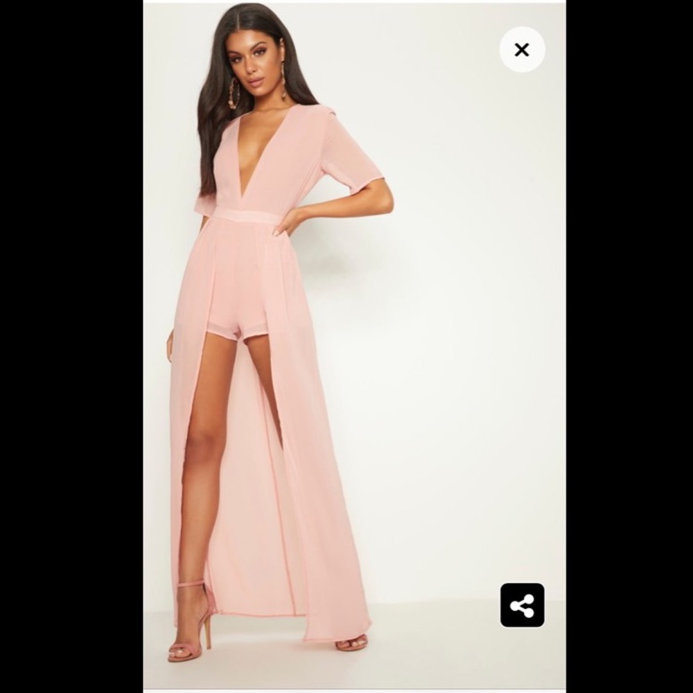 Open Back Floral Maxi Romper with Skirt Overlay